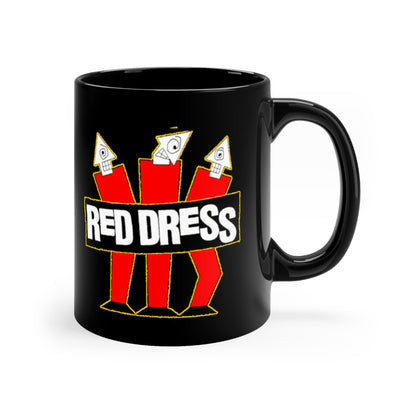 RED DRESS Black Ceramic Mug