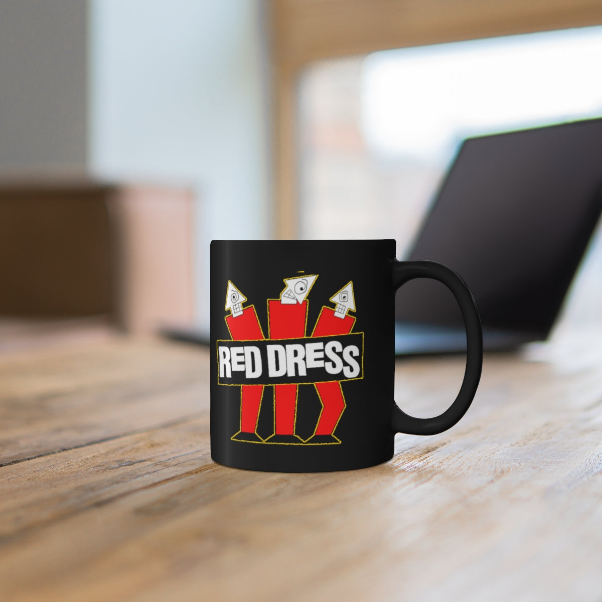 RED DRESS Black Ceramic Mug