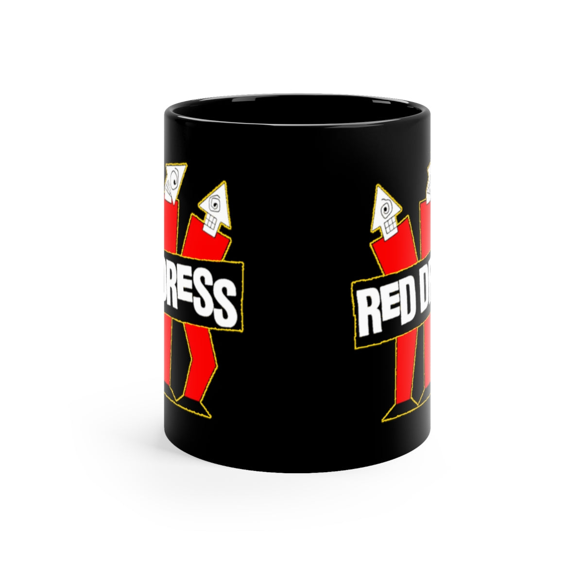 RED DRESS Black Ceramic Mug