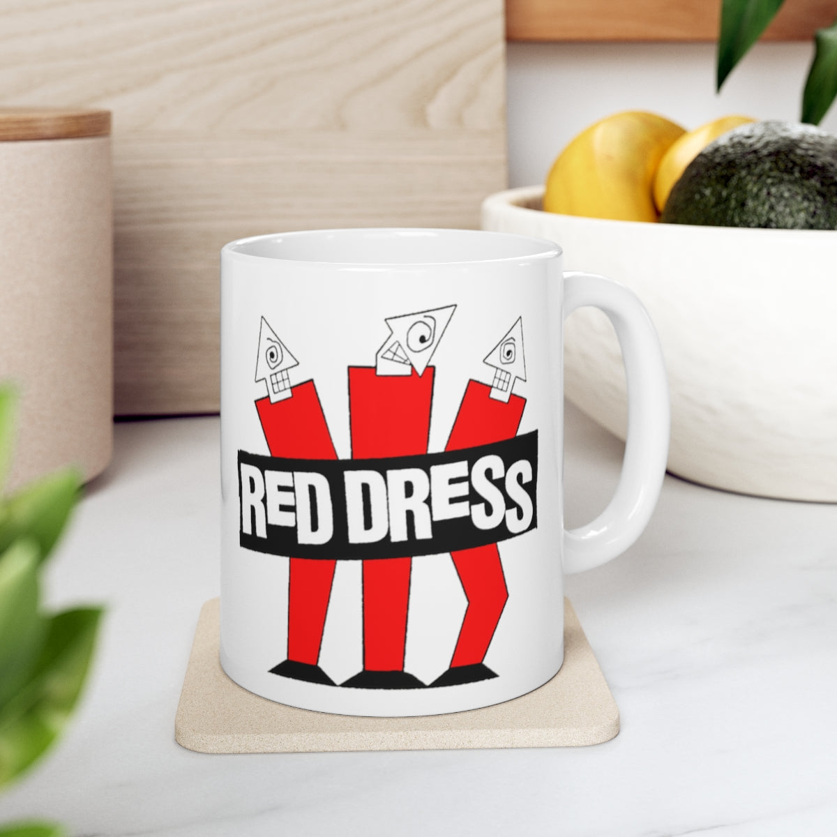 RED DRESS White Ceramic Mug